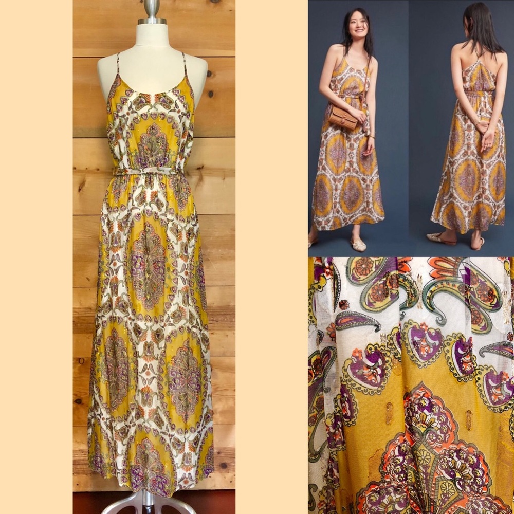 Akemi kin mustard medallion paisley dress